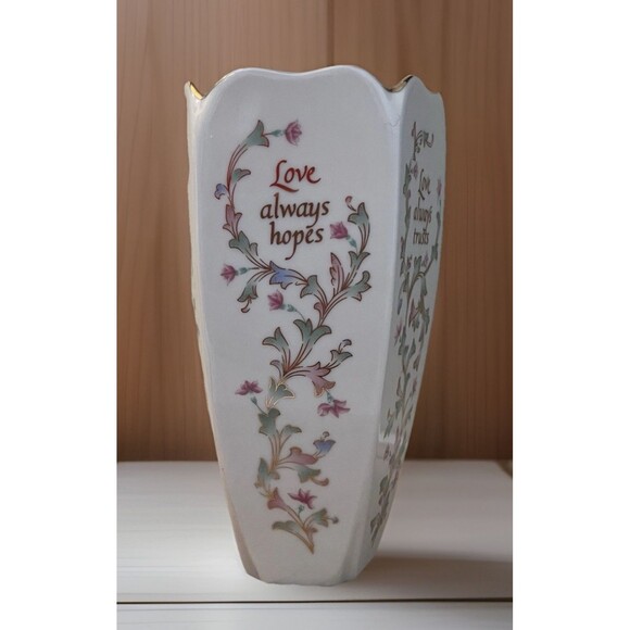 Lenox 6.75" Porcelain 5 Sided Vase Love Always Protects Love Never Fails - Picture 3 of 7